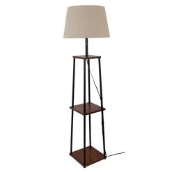 62 in. Limpscomb Black and Wood Tone Metal Floor Lamp with Bookshelf by Decor Therapy