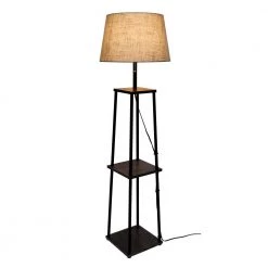 62 in. Limpscomb Black and Wood Tone Metal Floor Lamp with Bookshelf by Decor Therapy -Decor Therapy Shop black wood tone decor therapy floor lamps pl4550 c3 1000