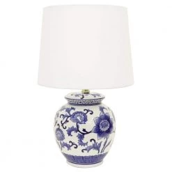 Ceramic Chic 21 in. Blue and White Table Lamp with Cotton Shade by Decor Therapy