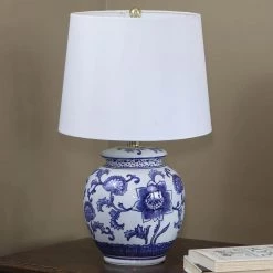 Ceramic Chic 21 in. Blue and White Table Lamp with Cotton Shade by Decor Therapy -Decor Therapy Shop blue and white decor therapy table lamps tl14119 fa 1000