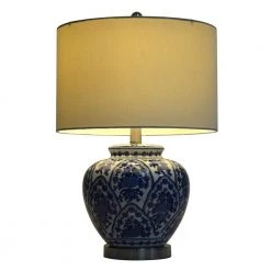 20 in. Blue and White Table Lamp with Cotton Shade by Decor Therapy -Decor Therapy Shop blue and white decor therapy table lamps tl7912 1f 1000