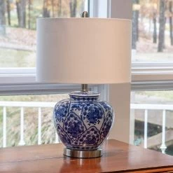 20 in. Blue and White Table Lamp with Cotton Shade by Decor Therapy -Decor Therapy Shop blue and white decor therapy table lamps tl7912 4f 1000