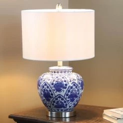 20 in. Blue and White Table Lamp with Cotton Shade by Decor Therapy -Decor Therapy Shop blue and white decor therapy table lamps tl7912 c3 1000