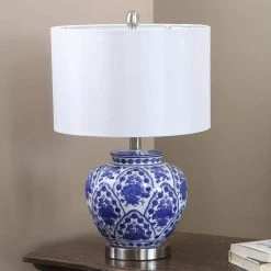 20 in. Blue and White Table Lamp with Cotton Shade by Decor Therapy -Decor Therapy Shop blue and white decor therapy table lamps tl7912 fa 1000