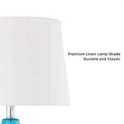 Iris 28 in. Blue Ribbed Glass and Chrome Base Indoor Table Lamp Set with Fabric Shade (Set of 2) by CARRO -Decor Therapy Shop blue carro table lamps nt g28072a1 4f 1000