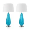 Iris 28 in. Blue Ribbed Glass and Chrome Base Indoor Table Lamp Set with Fabric Shade (Set of 2) by CARRO 2 Iris 28 in. Blue Ribbed Glass and Chrome Base Indoor Table Lamp Set with Fabric Shade (Set of 2) by CARRO -Decor Therapy Shop blue carro table lamps nt g28072a1 64 1000