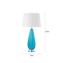 Iris 28 in. Blue Ribbed Glass and Chrome Base Indoor Table Lamp Set with Fabric Shade (Set of 2) by CARRO -Decor Therapy Shop blue carro table lamps nt g28072a1 fa 1000