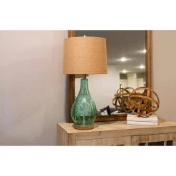 Emma Embossed 27.5 in. Blue Table Lamp with Burlap Shade by Decor Therapy -Decor Therapy Shop blue decor therapy table lamps tl17215 1d 1000