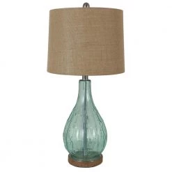 Emma Embossed 27.5 in. Blue Table Lamp with Burlap Shade by Decor Therapy