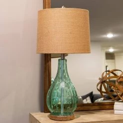 Emma Embossed 27.5 in. Blue Table Lamp with Burlap Shade by Decor Therapy -Decor Therapy Shop blue decor therapy table lamps tl17215 76 1000