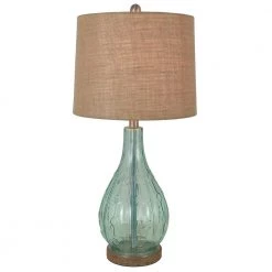 Emma Embossed 27.5 in. Blue Table Lamp with Burlap Shade by Decor Therapy -Decor Therapy Shop blue decor therapy table lamps tl17215 c3 1000