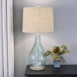 Emma Embossed 27.5 in. Blue Table Lamp with Burlap Shade by Decor Therapy -Decor Therapy Shop blue decor therapy table lamps tl17215 fa 1000