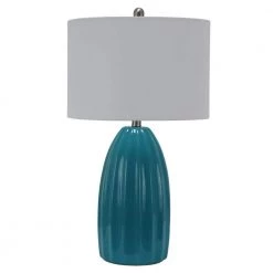 Cannon 27 in. Blue Table Lamp with Linen Shade by Decor Therapy