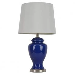 Ceramic Chic 24 in. Blue Table Lampw ith Faux Silk Shade by Decor Therapy