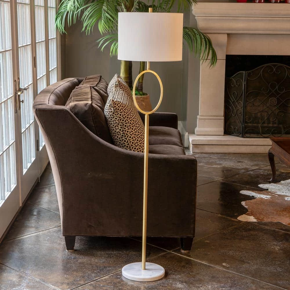 61.25 in. Ava Oval Font Steel Brass Floor Lamp with Shade by Decor Therapy 4 61.25 in. Ava Oval Font Steel Brass Floor Lamp with Shade by Decor Therapy - Image 2