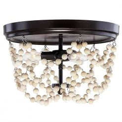 Jasper 13.25 in. 3-Light Bronze and Wood Bead Flush Mount by Decor Therapy