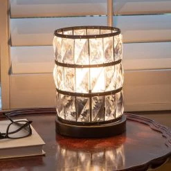 Hayes 9 in. Bronze Faceted Touch Control Uplight by Decor Therapy -Decor Therapy Shop bronze decor therapy table lamps tl19143 fa 1000