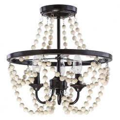 Jasper 16 in. 3-Light Bronze and Wood Bead Semi Flush by Decor Therapy