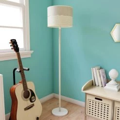 61 in. Cassidy White and Wood Painted Iron Floor Lamp with Bamboo Lamp Shade by Decor Therapy -Decor Therapy Shop brown white decor therapy floor lamps pl4543 31 1000