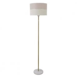 61 in. Cassidy White and Wood Painted Iron Floor Lamp with Bamboo Lamp Shade by Decor Therapy