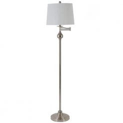 Tina 63 in. Brushed Steel Indoor Floor Lamp with Swing Arm and Ball Accent with White Shade by Decor Therapy