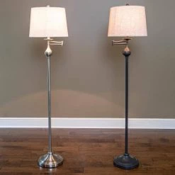 Tina 63 in. Brushed Steel Indoor Floor Lamp with Swing Arm and Ball Accent with White Shade by Decor Therapy -Decor Therapy Shop brushed steel decor therapy floor lamps pl4377 66 1000