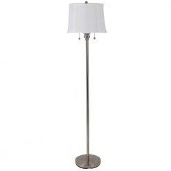 Twin 61.5 in. Brushed Steel Indoor Pull Floor Lamp with White Shade by Decor Therapy