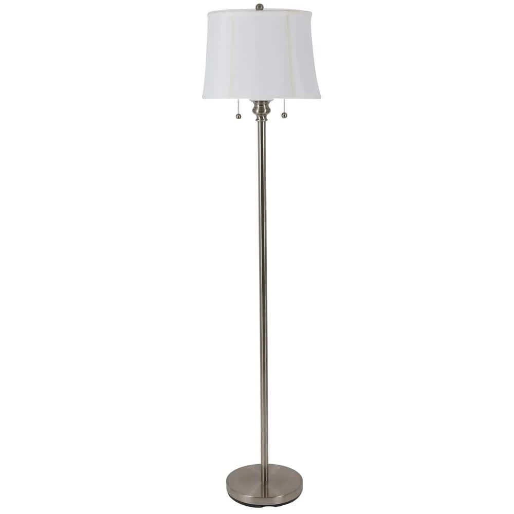 Twin 61.5 in. Brushed Steel Indoor Pull Floor Lamp with White Shade by Decor Therapy 3 Twin 61.5 in. Brushed Steel Indoor Pull Floor Lamp with White Shade by Decor Therapy