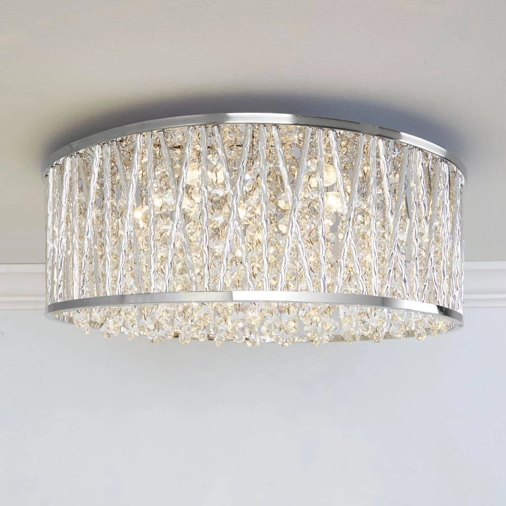 Collins Laser Cut Aluminum and Chrome and Crystal Integrated LED Flush Mount Light by Decor Therapy 3 Collins Laser Cut Aluminum and Chrome and Crystal Integrated LED Flush Mount Light by Decor Therapy - Image 2
