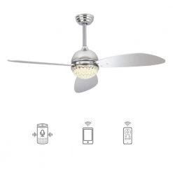Corvin 48 in. Dimmable LED Indoor Chrome Smart Ceiling Fan with Crystal Light and Remote, Works with Alexa/Google Home by CARRO