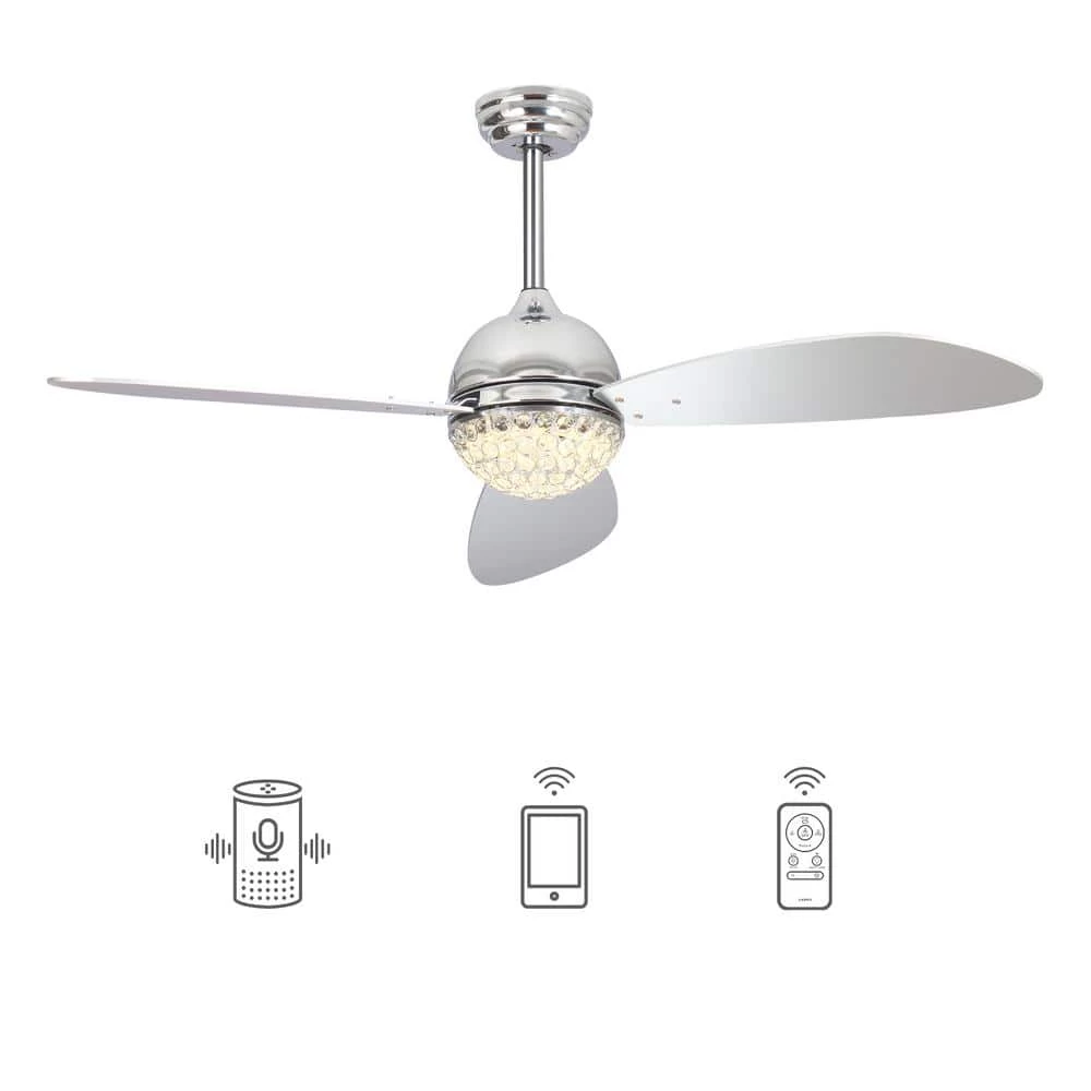 Corvin 48 in. Dimmable LED Indoor Chrome Smart Ceiling Fan with Crystal Light and Remote, Works with Alexa/Google Home by CARRO 3 Corvin 48 in. Dimmable LED Indoor Chrome Smart Ceiling Fan with Crystal Light and Remote, Works with Alexa/Google Home by CARRO