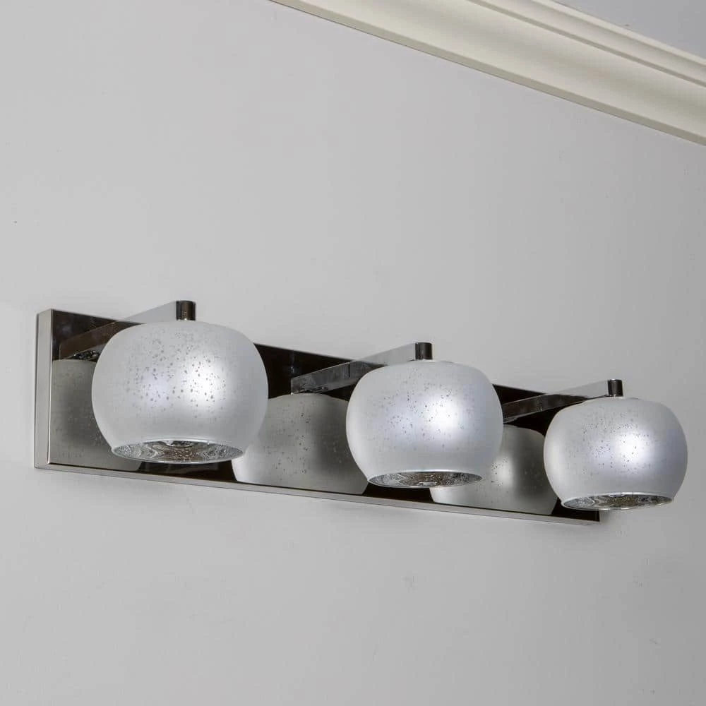 Jennings 3-Light Chrome and Silver Globe Shade Vanity Light by Decor Therapy 4 Jennings 3-Light Chrome and Silver Globe Shade Vanity Light by Decor Therapy - Image 2