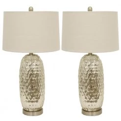 Antique Mercury Glass Dimple 27.5 in. Clear Table Lamp with Shade (Set of 2) by Decor Therapy