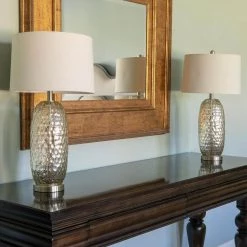 Antique Mercury Glass Dimple 27.5 in. Clear Table Lamp with Shade (Set of 2) by Decor Therapy -Decor Therapy Shop clear decor therapy table lamps mp1066 76 1000