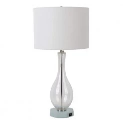 27 in. Dolly Clear Glass Table Lamp with USB Port by Decor Therapy