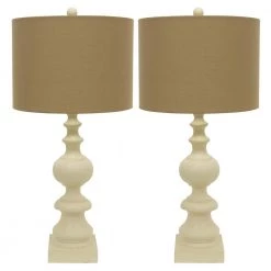 Resin 30.25 in. Distressed Cream Beige Table Lamps with Shade (Set of 2) by Decor Therapy