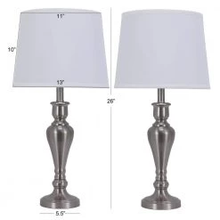 26 in. Brushed Steel Lamp Set with Faux Silk Shade by Decor Therapy -Decor Therapy Shop decor therapy lamp sets mp1052 44 1000