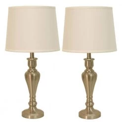 26 in. Brushed Steel Lamp Set with Faux Silk Shade by Decor Therapy