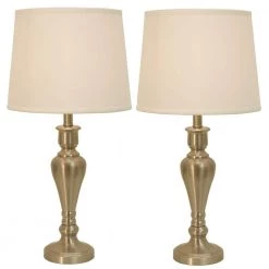 26 in. Brushed Steel Lamp Set with Faux Silk Shade by Decor Therapy -Decor Therapy Shop decor therapy lamp sets mp1052 c3 1000