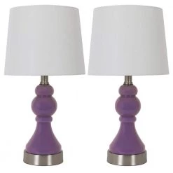 Draper 17.25 in. Blue Table Lamps with Shade and USB Ports (Set of 2) by Decor Therapy