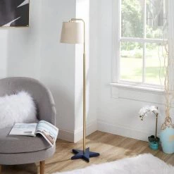 56 in. Gold Metal Downbridge Floor Lamp with Black Resin Star Base by Decor Therapy -Decor Therapy Shop gold black decor therapy floor lamps pl4548 44 1000