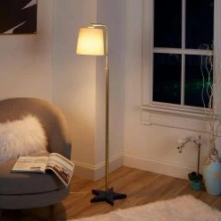 56 in. Gold Metal Downbridge Floor Lamp with Black Resin Star Base by Decor Therapy -Decor Therapy Shop gold black decor therapy floor lamps pl4548 fa 1000