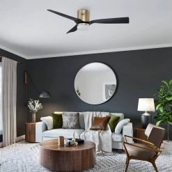 Striver 52 in. Indoor/Outdoor Gold Smart Ceiling Fan, Dimmable LED Light and Remote, Works with Alexa/Google Home/Siri by CARRO -Decor Therapy Shop gold carro ceiling fans with lights s523p l12 g2 1 fm 40 1000