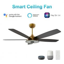 Hardley 56 in. Dimmable LED Indoor/Outdoor Gold Smart Ceiling Fan with Light and Remote, Works with Alexa/Google Home by CARRO -Decor Therapy Shop gold carro ceiling fans with lights s565h l13 g2 1 c3 1000