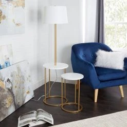 58 in. Stratton Gold and White Lamp with Nesting Table by Decor Therapy -Decor Therapy Shop gold decor therapy floor lamps mp1274 31 1000