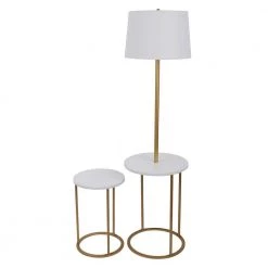 58 in. Stratton Gold and White Lamp with Nesting Table by Decor Therapy