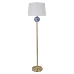 Becca 68 in. Gold Metal Floor Lamp with Blue Chinoiserie Font by Decor Therapy