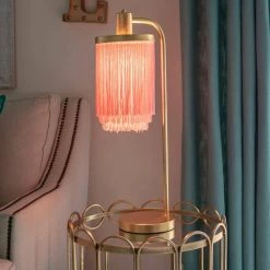 Framboise 26.5 Gold Table Lamp with Fringe Lamp Shade by Decor Therapy -Decor Therapy Shop gold decor therapy table lamps tl20335 c3 1000