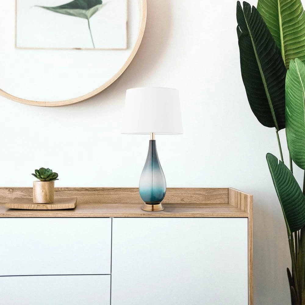 Calla 28 in. Gradient Green Glass and Bronze Base Indoor Table Lamp Set with Fabric Shade (Set of 2) by CARRO 9 Calla 28 in. Gradient Green Glass and Bronze Base Indoor Table Lamp Set with Fabric Shade (Set of 2) by CARRO - Image 7