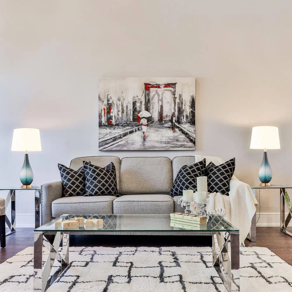 Calla 28 in. Gradient Green Glass and Bronze Base Indoor Table Lamp Set with Fabric Shade (Set of 2) by CARRO 11 Calla 28 in. Gradient Green Glass and Bronze Base Indoor Table Lamp Set with Fabric Shade (Set of 2) by CARRO - Image 9